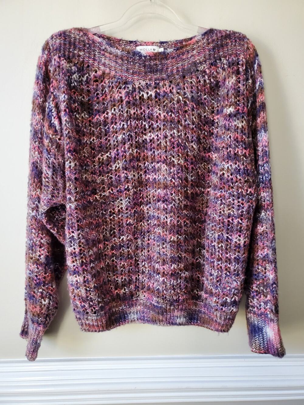 Women Molly Bracken Colorful Fluffy Bishop Sweater L Scandi Casual Colorful Cozy